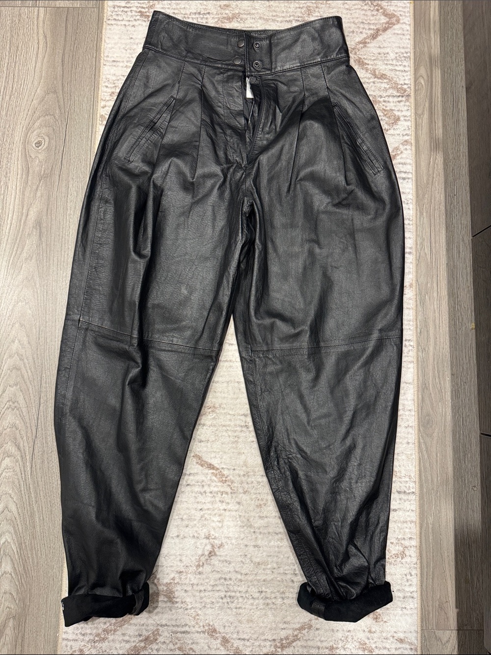 Women’s high waisted Black Leather ballon Tapered Pants